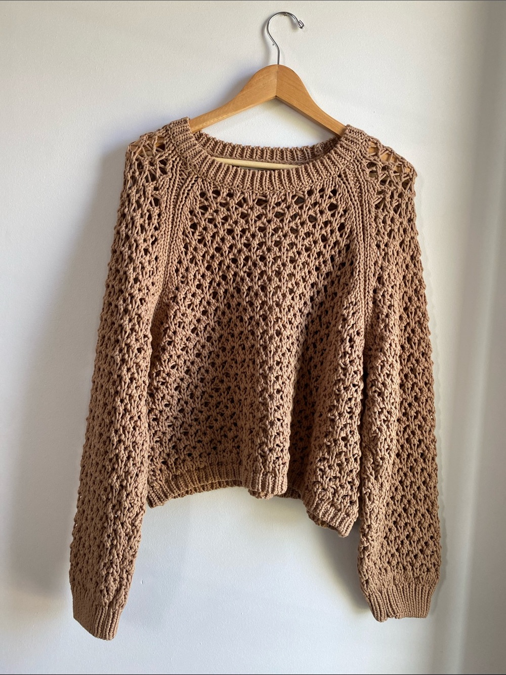 Z Supply Open-Knit Scoop Neck Sweater in Light Brown